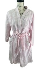 Miss Elaine Pink White Striped Embroidered Nightgown and Robe Set - Size Large