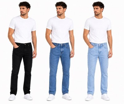 27'' INNENBEIN HERREN DENIM BLAU JEANS STRAPAZIERFÄHIG GERADE NORMALE PASSFORM REISSVERSCHLUSS