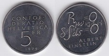 Switzerland 5 Francs 1979 aUNC 100 years since the birth of A. Einstein  Formula