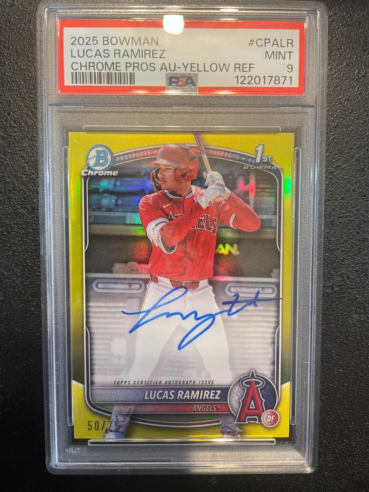 2025 1st Bowman Chrome - Lucas Ramirez - Yellow Refractor Auto - /75 (PSA 9)