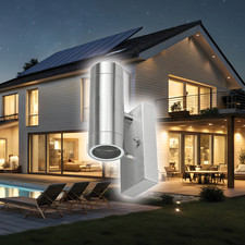 WALL LIGHT GU10 UP/DOWN WITH PHOTOCELL STAINLESS STEEL