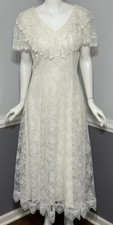 Vintage 1980s Scott McClintock Dress White Lace Flutter Sleeve Wedding Prom