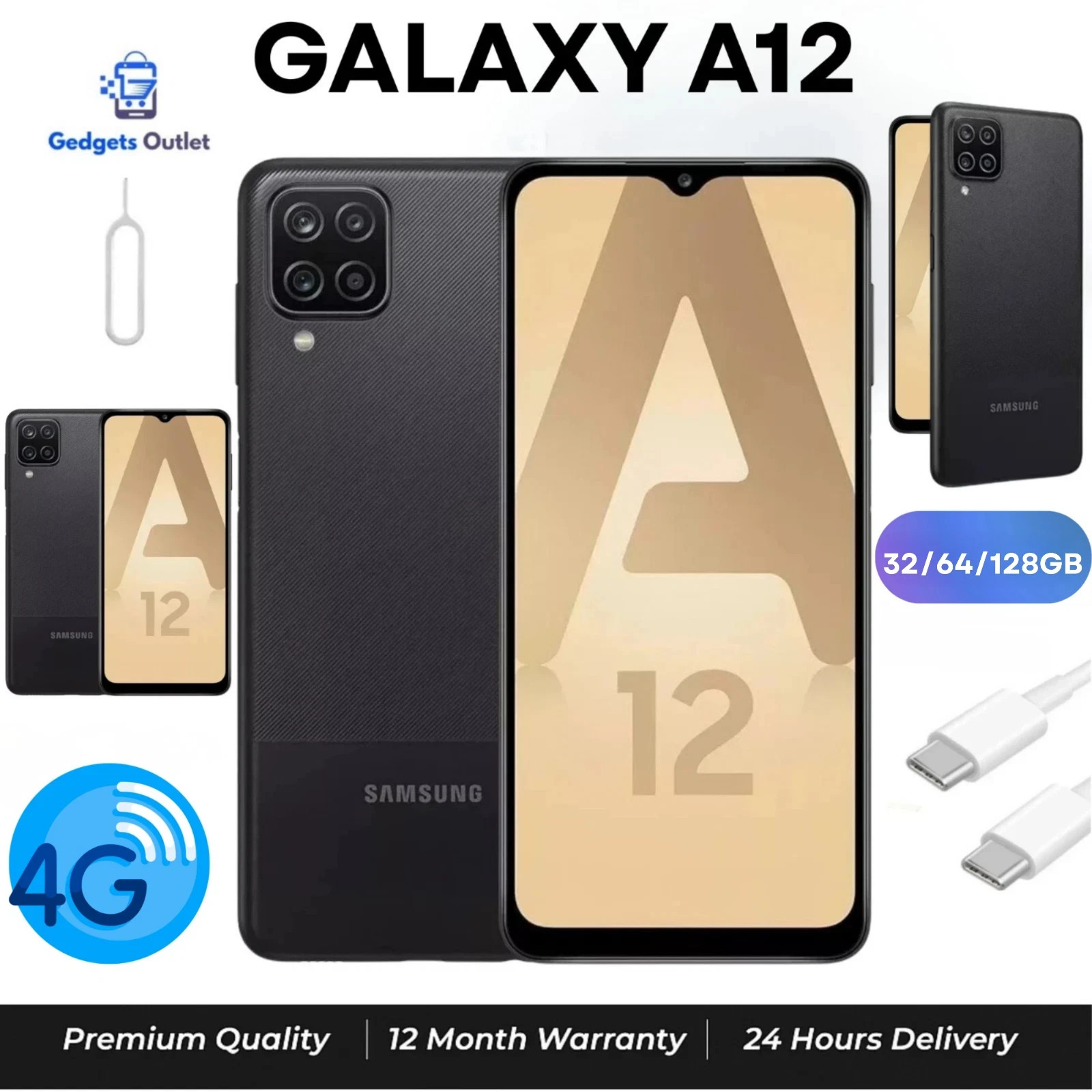 Samsung Galaxy A12 64GB Black Dual SIM Android Unlocked Brand New ...