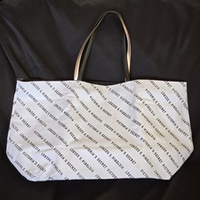 Victoria's Secret White Black Shoulder Heart Logo Tote 10" 17" Handle China made