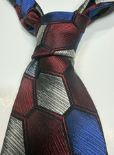 Countess Mara Silk Tie Red Blue Geometric Pattern USA Made Mens Necktie Classic