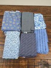 Lot of Fabric, shades of blue, flowers and stripes, 3lb 14oz