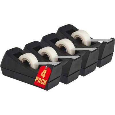 1InTheOffice Desk Tape Dispenser, Black 4 Pack Dispenser