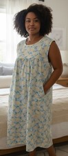 Vintage NATIONAL House Dress Robe Duster Large Blue Yellow Lemon Print EC