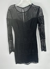 Women’s Black Guess (XS-S) Crochet, Lace Lined Dress-worn Once Size 0 Fishnet