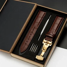 Leather Watch Band Bracelet Strap Replacement Deployment Clasp Buckle