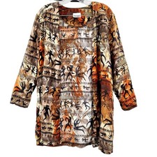 Vintage Sequel Brown Multicolored African Tribal Dance Graphic 3/4 Sleeve Jacket