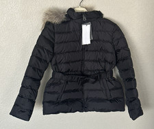 Burberry Children Girls Janie Black Fox Hood Bow Belt Puffer Coat Jacket 8 10