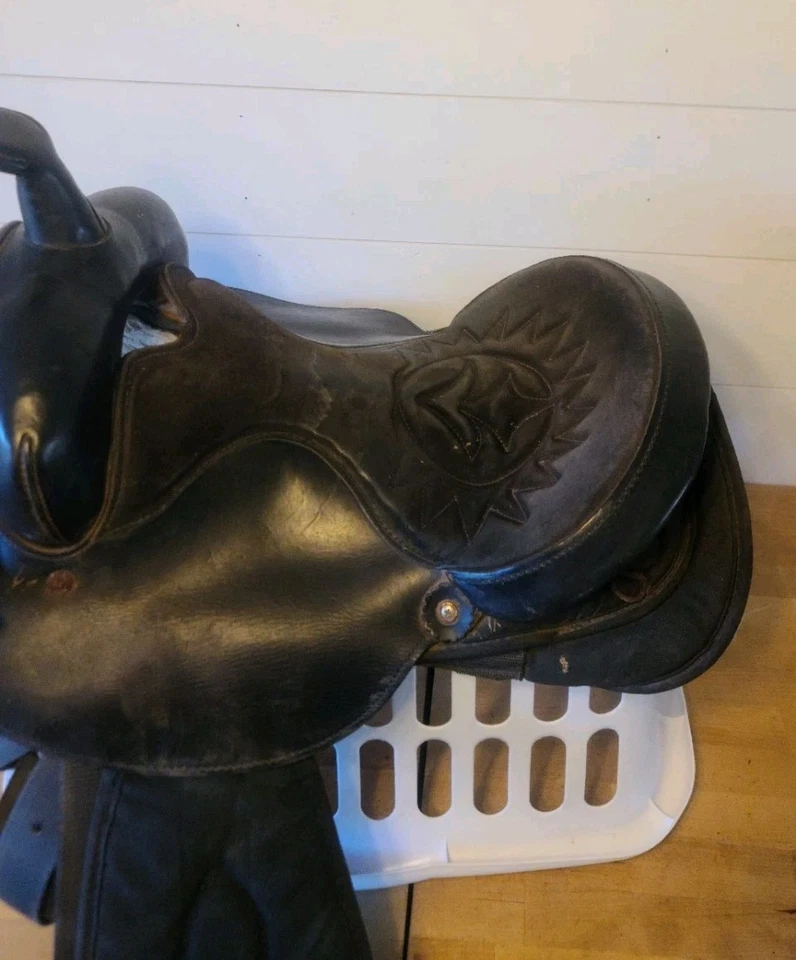 15'' QH 大喇叭 #101 黑色皮革和绳索西部桶/尾座马鞍零件 — 第 4/4 张图片