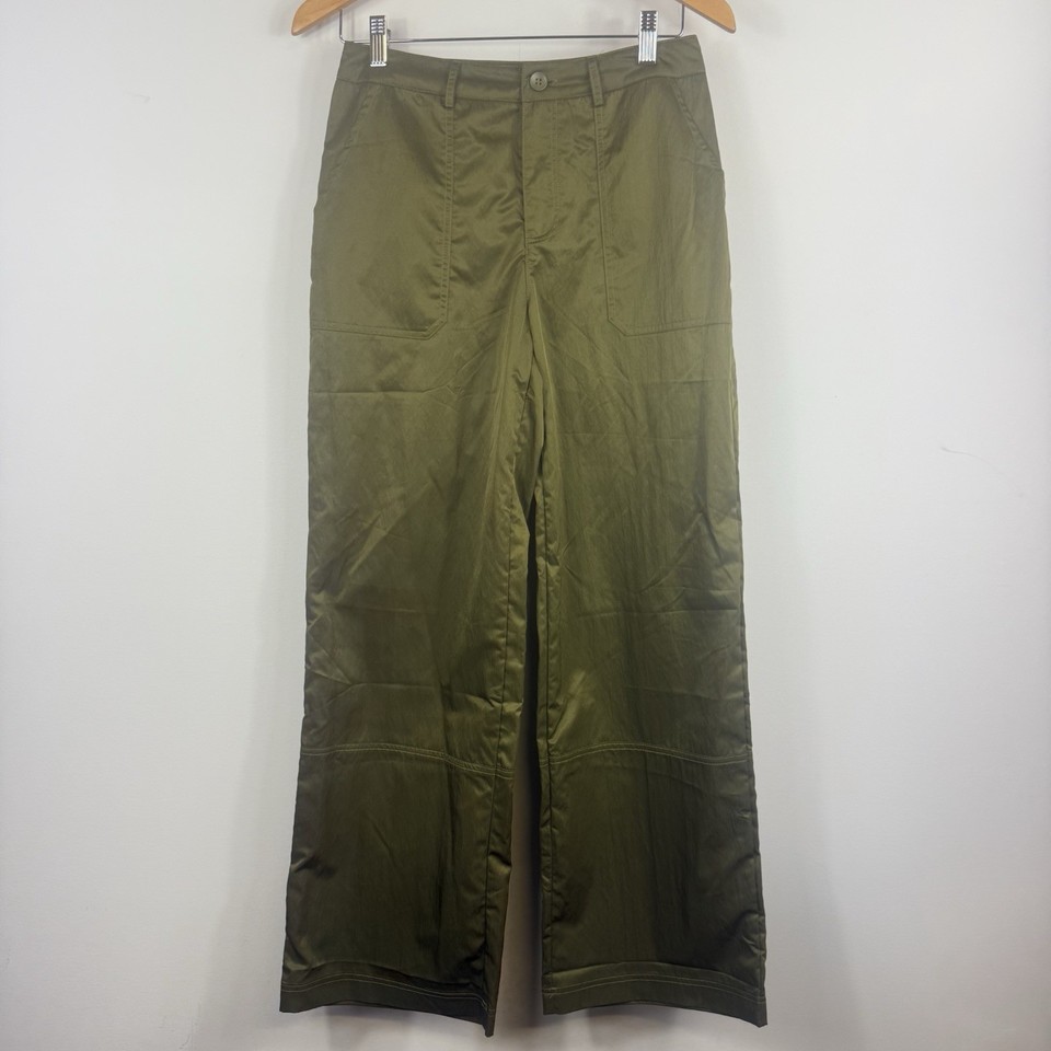 Princess Polly women's pants khaki wide leg mid rise parachute pockets Size 8