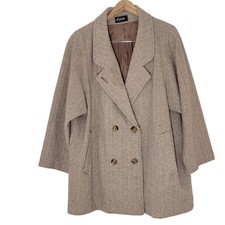 VTG Arlette Wool Tweed Herringbone Double Breasted Oversized Coat Made in USA M