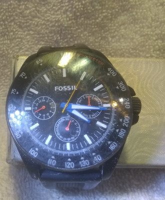 Fossil Quartz Watch Neale Men BQ2355 Day Date Rubber Band New Bat Works Great