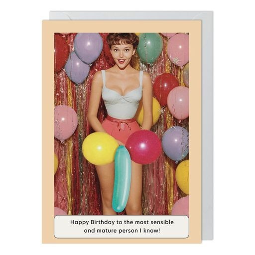 Funny Birthday Card Sensible and Mature Balloons - Humorous Retro Greeting Card