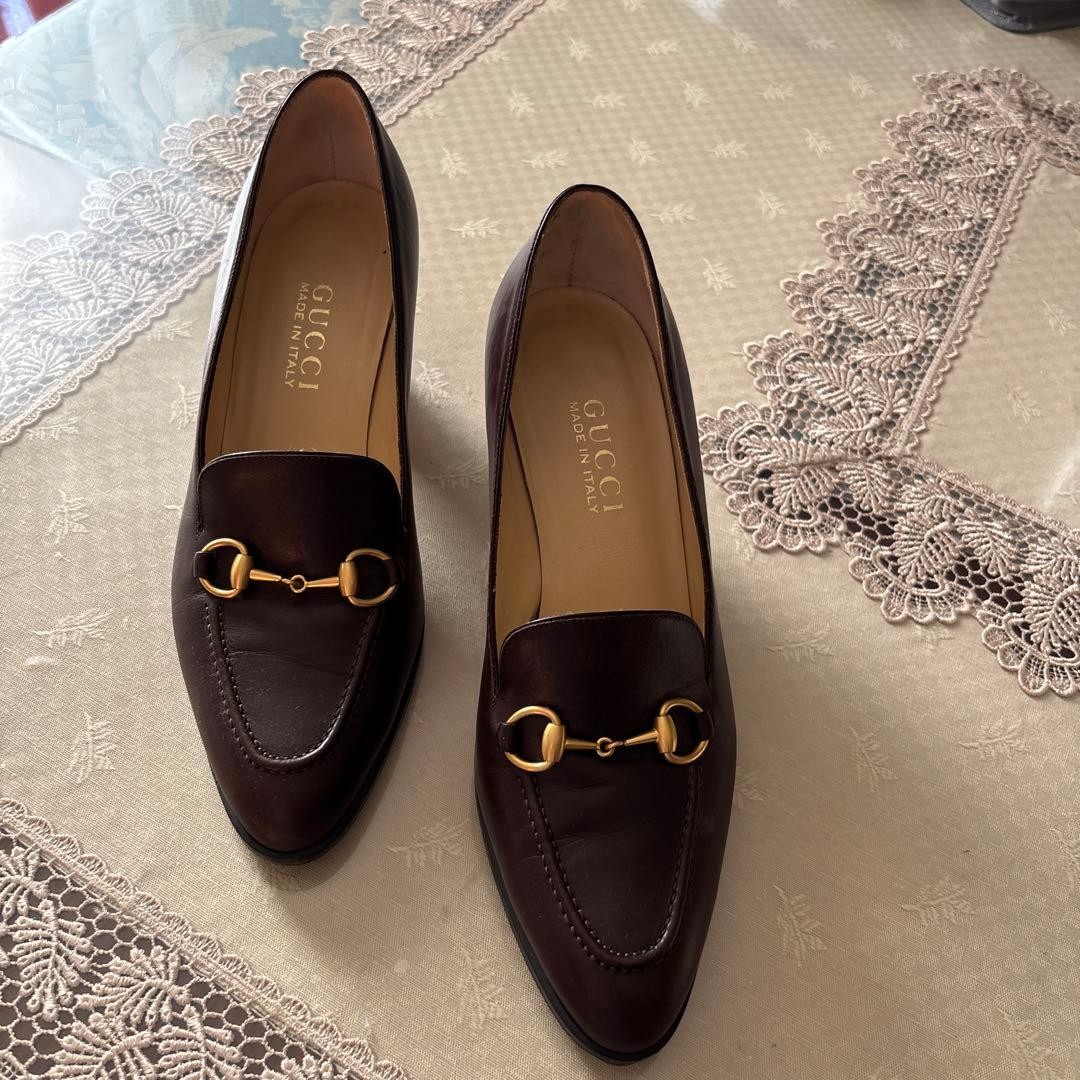 Rare GUCCI Horsebit Dark Brown Leather Heels Women's Shoes Size EU36.5 US6.5
