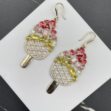 Classic Gold-Tone Faceted Glass Beads Ice Cream Bar Dangle Drop Hook Earrings