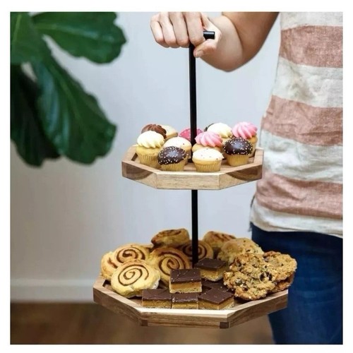 Wooden Two Tiered Tray Stand. Serving Coffee Succulents Easter Dessert birthday - Picture 3 of 10
