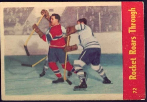 1955-56 PARKHURST MONTREAL CANADIENS "ROCKET ROARS" CARD #72 GRADE P-F-GOOD-E