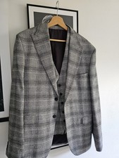 Moss London Black & White Check Slim Fit Suit Jacket 44" + Waistcoat 42" – Used