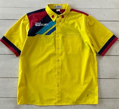 Vintage Y2K TEAM SUZUKI STYLE Motorcross Racing Gear Moto Button Pit Shirt
