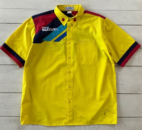 Vintage Y2K TEAM SUZUKI STYLE Motorcross Racing Gear Moto Button Pit Shirt