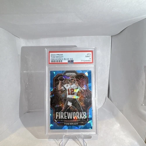 Panini Prizm 2022 Tom Brady Fireworks Blue Ice Prizm #F-3 /99 PSA Graded