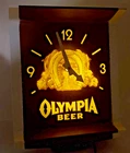 VTG Olympia Beer Good Luck Horseshoe Clock Lighted Bar Sign Working 16" X 12"