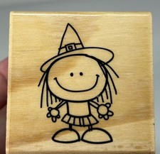 Craft Smart ANIMATED WITCH Wood Mount Rubber Stamp HALLOWEEN
