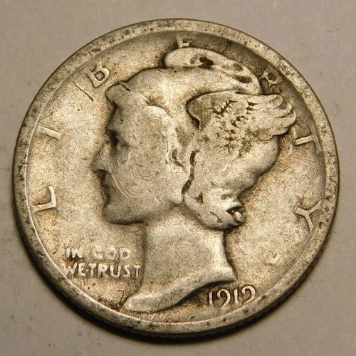1919 S Mercury Dime 90% Silver F-VF   "Actual Coin Pictured - Not Cleaned"