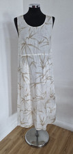 Oui Beige Botanical Linen Dress Size 10 Leaf Sheath Belted Sleeveless Midi