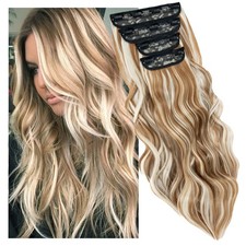 Long Curly Wavy 4PCS Clip in Real as Human Hair Extensions Natural THICK Black a