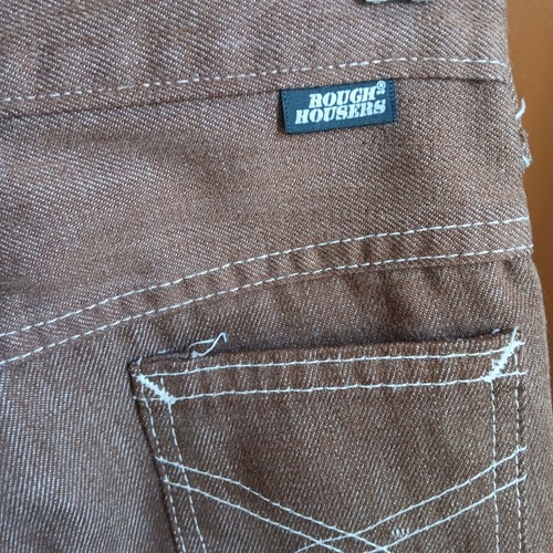Boys 10 24x23 Jeans Vintage Sears Rough Houses Brown Denim Knee Patches 1970's - Picture 4 of 8