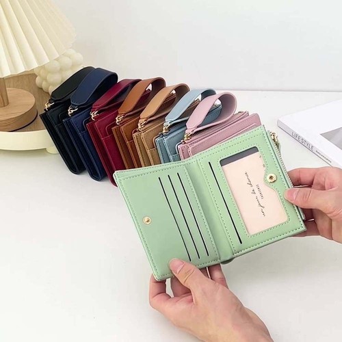 PVC Solid Color Card Bag Multiple Card Lady Short PU Purse Shopping - Picture 5 of 18