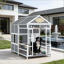 Large Wooden Outdoor Dog House Pet Kennel Spacious Waterproof Roof for Big Dogs