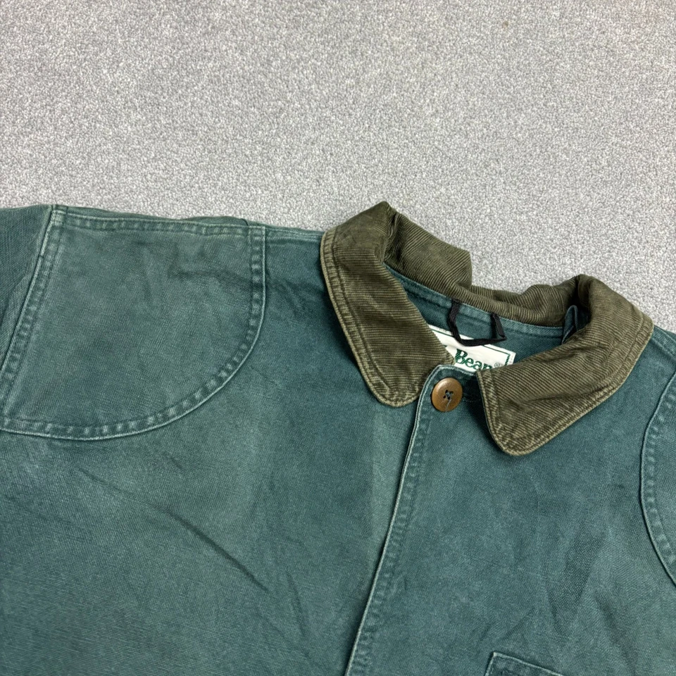 LL Bean Jacket Adult X Large Green Hunting Canvas Barn Chore Corduroy Lined Mens - Image 3 of 4
