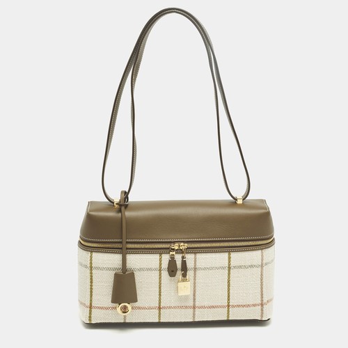 Loro Piana Extra L27 TartanSalty CapersSun Gold Linen and Leather Shoulder Bag