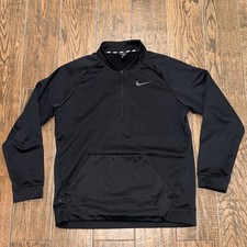 Mens Nike Therma 1/4 Quarter Zip Black Dri-Fit Pullover Shirt Pockets Large