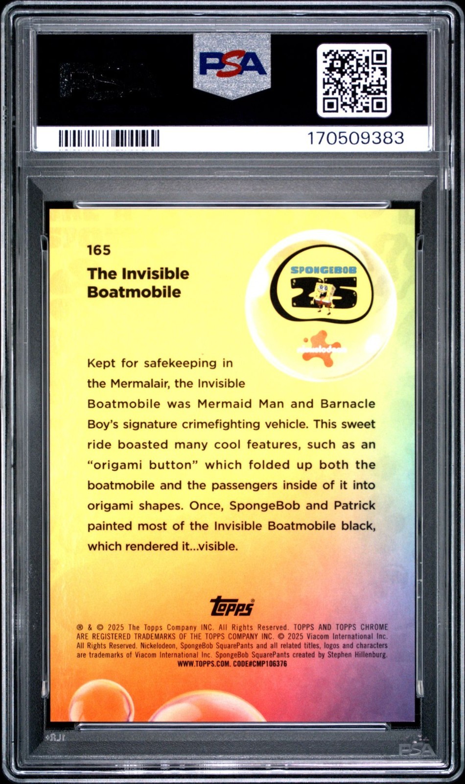 2025 Topps Chrome Sapphire SpongeBob Invisible Boatmobile  Gold /50 PSA 10 Pop 1 view 2