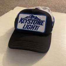 Vintage Keystone Light Beer 3 Stripes Hat Black Blue Snap Back Cap
