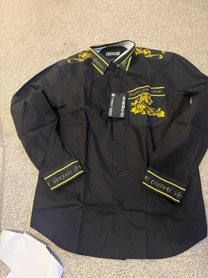 Camisa de Vestir Versace Jeans Alta Costura Barroca Negra/Dorada Manga Larga Regular 48 - Imagen 1 de 4