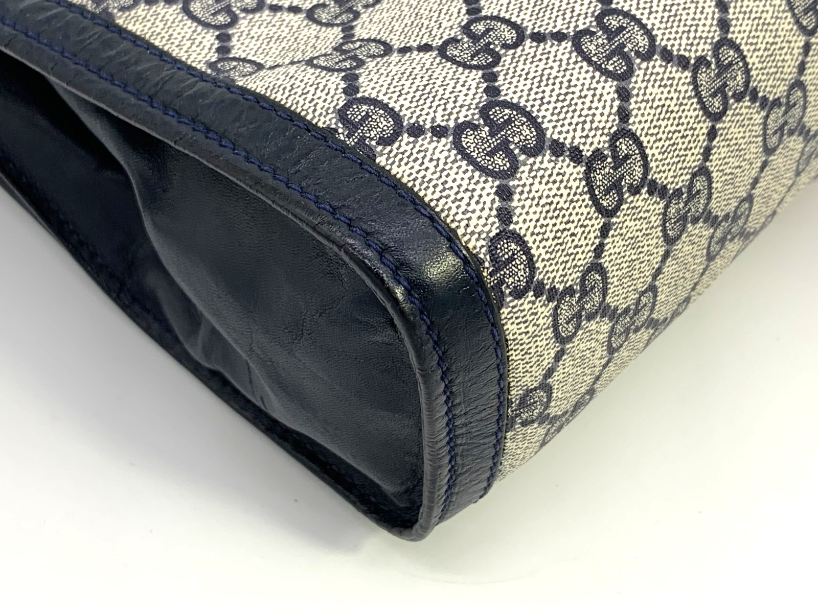 Gucci Vintage Clutch Bag Handbag Purse Sherry GG Supreme Navy Large Authentic thumbnail 10