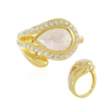 Cavill Ring Vergoldet 925 Silber Tropfen Regenbogenmondstein 2,48Ct Damen