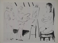 Pablo Picasso: Komödie Human, Modell Akt Aux Stange Gekreuzt, Tiefdruck, 1954