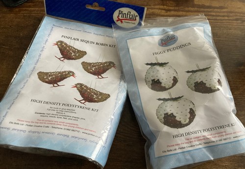 Pinflair Sequin Kits X 2 Christmas Puddings & Robin Kits, Polystyrene DIY CRAFT