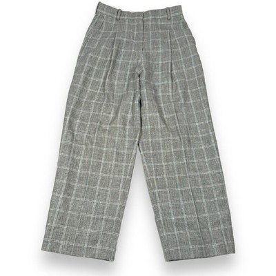 Sandro Paris Hoviv Wide Leg Pants Womens 40 Gray Plaid 100% Cotton Slash Pockets