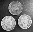 (3) 90% Silver barber Half Dollars Circulated. Free Shipping. Lot Of (3)