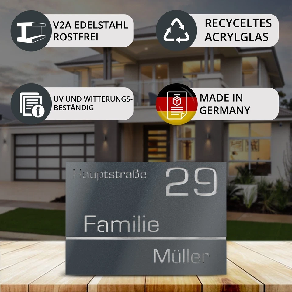 Graviers Haus Nr. Straße Name Schild Edelstahl Anthrazit anpassbar Hausschild - Image 4 of 4